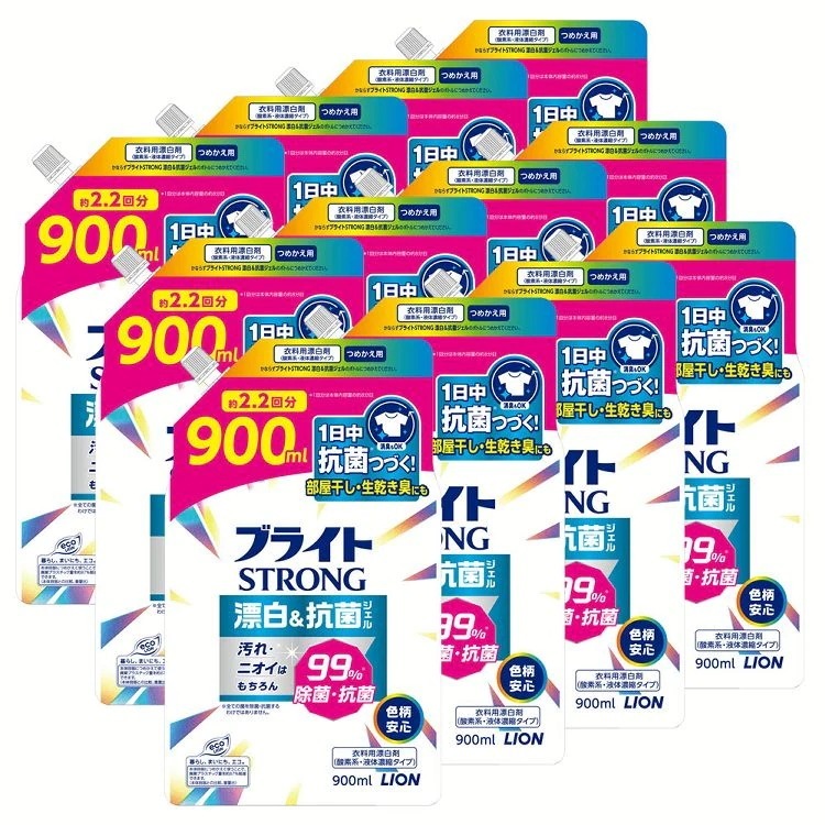 漂白剤 酸素系漂白剤 詰め替え用 【12個セット】ブライトSTRONG 漂白&抗菌ジェル つめかえ用 900ml ライオン (D) メガ割