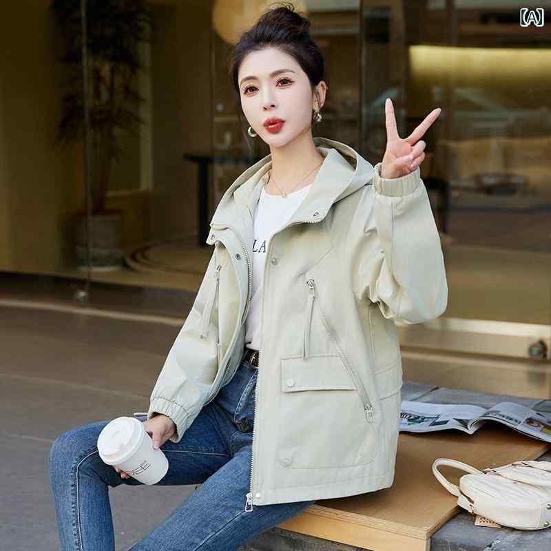 レディース パーカー マウンテン 作業着 フード付き ショート 丈 ウィンドブレーカージャケット 女性用 2025 春秋 ゆったり アウトドア カジュアル パーカー ジャケット トップス