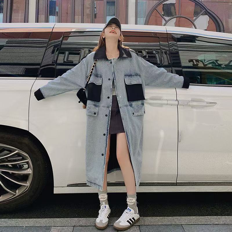 【人気商品】デニムコート レディース アウター コート 上着 トレンチ ロング デニムトレンチコート 長袖 襟付き ストリート ポケット レディースデニムコート前開き デニム きれいめ カジュアル お