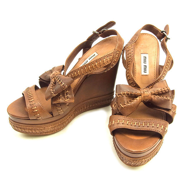 サンダル リボンモチーフ ブラウン レディース 中古