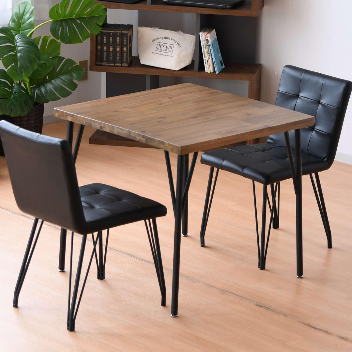 ダイニングテーブル 幅75cm アカシア無垢 ポッパー 2人掛け カフェテーブル 食卓 テーブル テーブルのみ 単品 コンパクト 正方形 天然木 木目 スチール脚 異素材