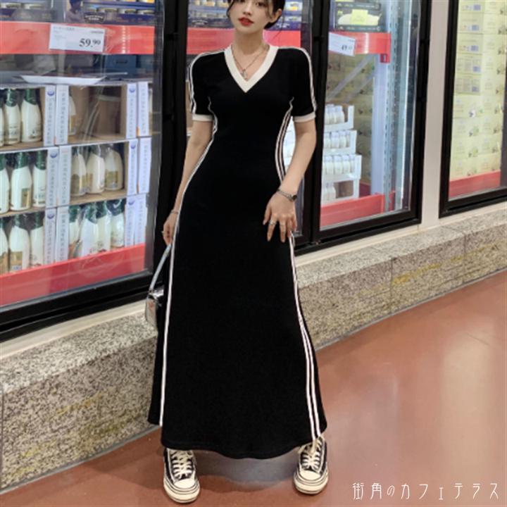 ワンピース ロングワンピ ロング マキシ 袖あり 半袖 Vネック Aライン フレア 薄手生地 可愛い 大人可愛い きれいめ シンプル カジュアル コンサバ 華やか 大人 お洒落 こなれ感 ラ