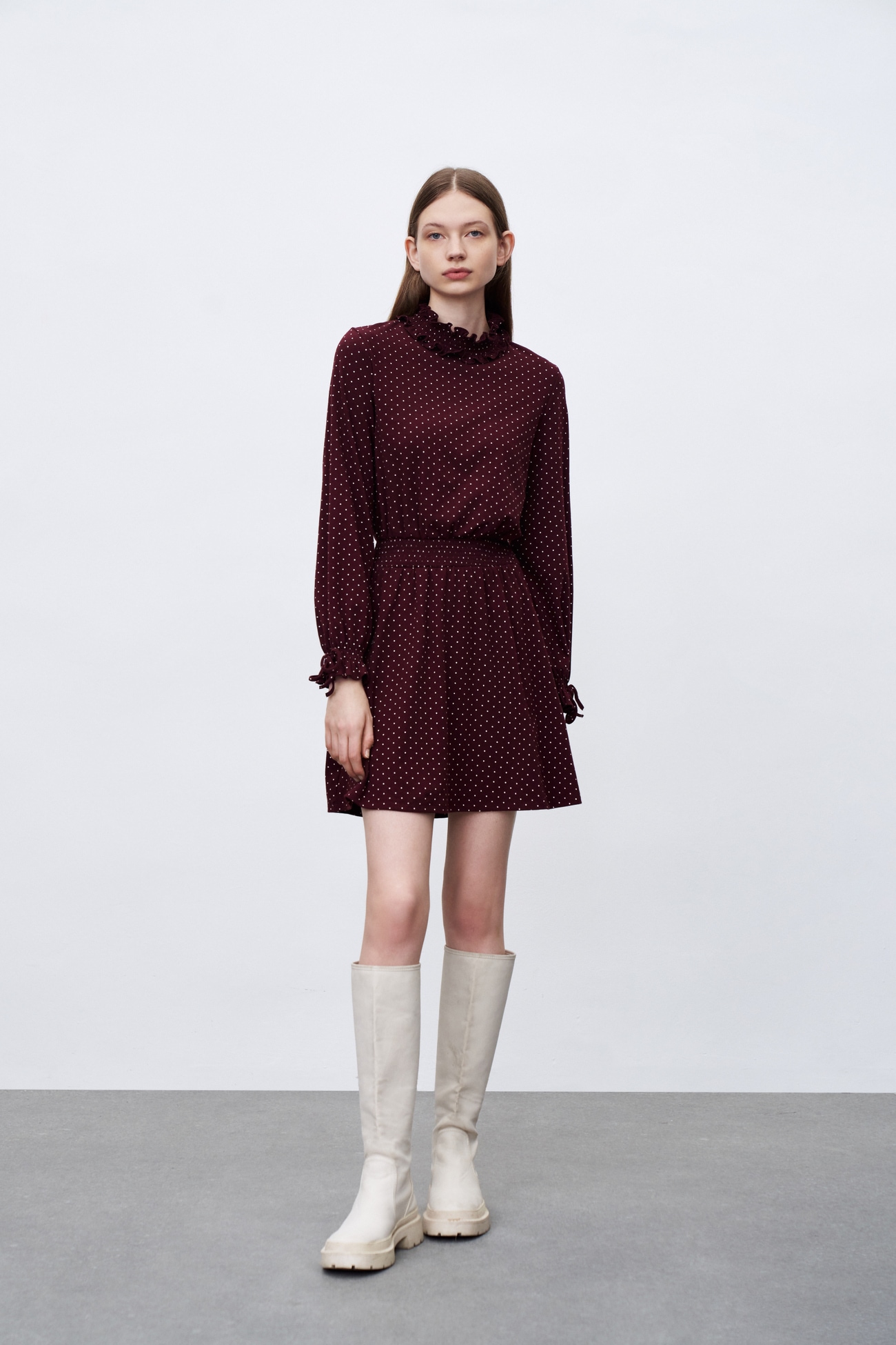 秋 冬 レディース 女性 レトロ ドット ドレス ワンピース きれいめ きっちりスタイリッシュ レッド XS S M L XL ワンピース 膝上 袖あり 長袖 ラウンドネック かわいい 大人可愛い