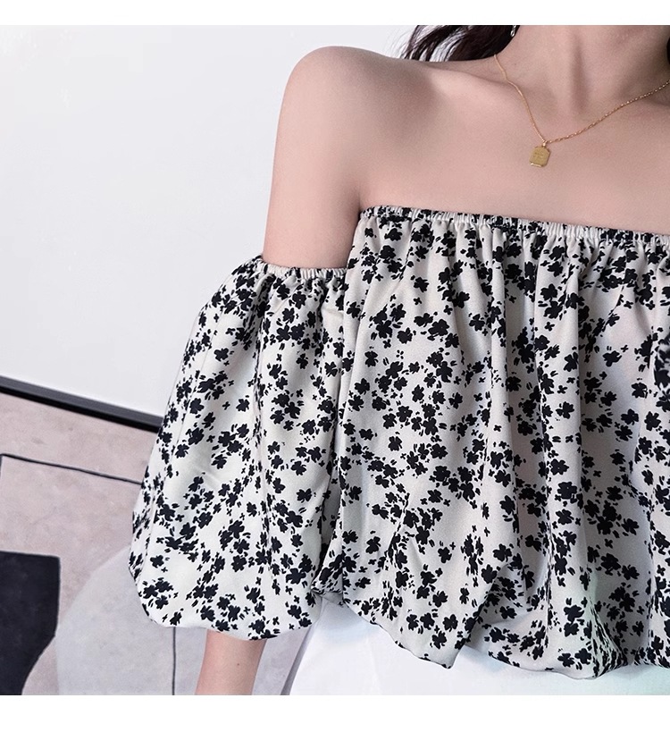リトル ロック モンスター イン フレンチ セクシー 花柄 甘い ワンショルダー シャツ 夏 パフ スリーブ ショート ニッチ トップ 女性 個性的 トップス シャツ ブラウス 袖あり オフショルダー