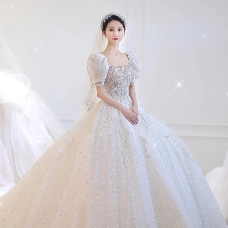 ライトウェディングドレス2025ブライダルメイン糸プラスサイズ 小さな質感ドレススカートドア糸