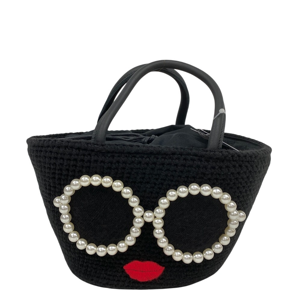 パールサングラス カゴバッグ アクリル ハンドバッグ ブラック ブランド