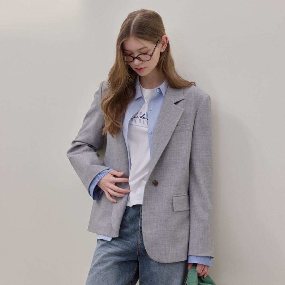 [リアーナニューヨーク] レイヤードファブリックテーラードジャケット_メランジグレー