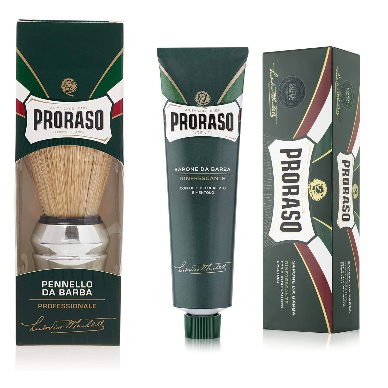 PRORASO (ポロラーソ) シェービングブラシ ＆ シェービングクリーム (リフレッシュ) 泡立て用ブラシ 豚毛100% 使用 髭剃り イタリア製