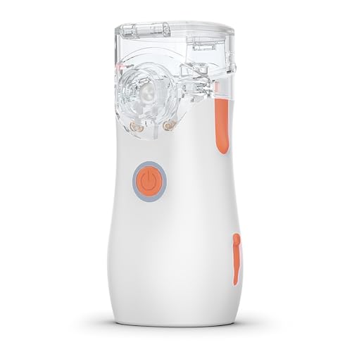 超音波メッシュ式 傾けても使える 静音 軽量・コンパクト 収納ふくろ付き 携帯便利 洗いやすい マスク（子供・大人用）とマウスピース付き家庭全員適用 家庭用・自宅用 MY-130オレンジ