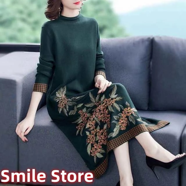 上品 パーティードレス 50代 ニットセーター カットソー 着痩せ 大きいサイズ ニットワンピース 冬 秋 40代 新品 おしゃれ 長袖ワンピース レディース きれいめ