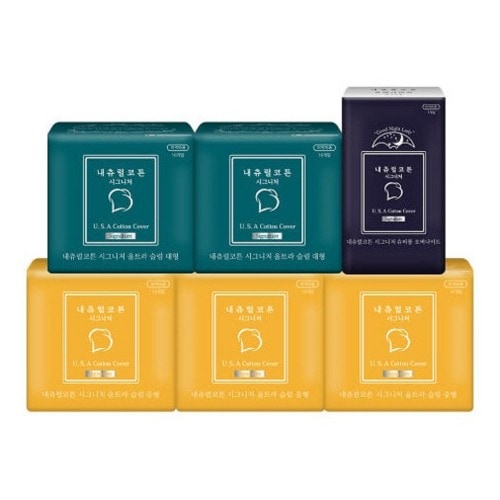 ナチュラルコットンシグネチャー ウルトラスリム正面カバー生理用ナプキンミックス6パックセット 中型12Px3+大型10Px2+スーパーロングオーバーナイト7Px1 快適な柔らかい生理用ナプキン