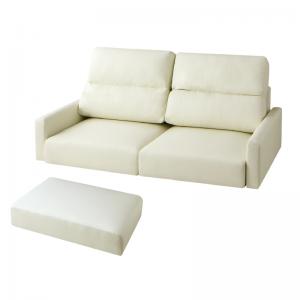 ローソファー 2.5人掛け おしゃれ ソファ＆オットマンセット スリム肘 ハイタイプ 合成レザー