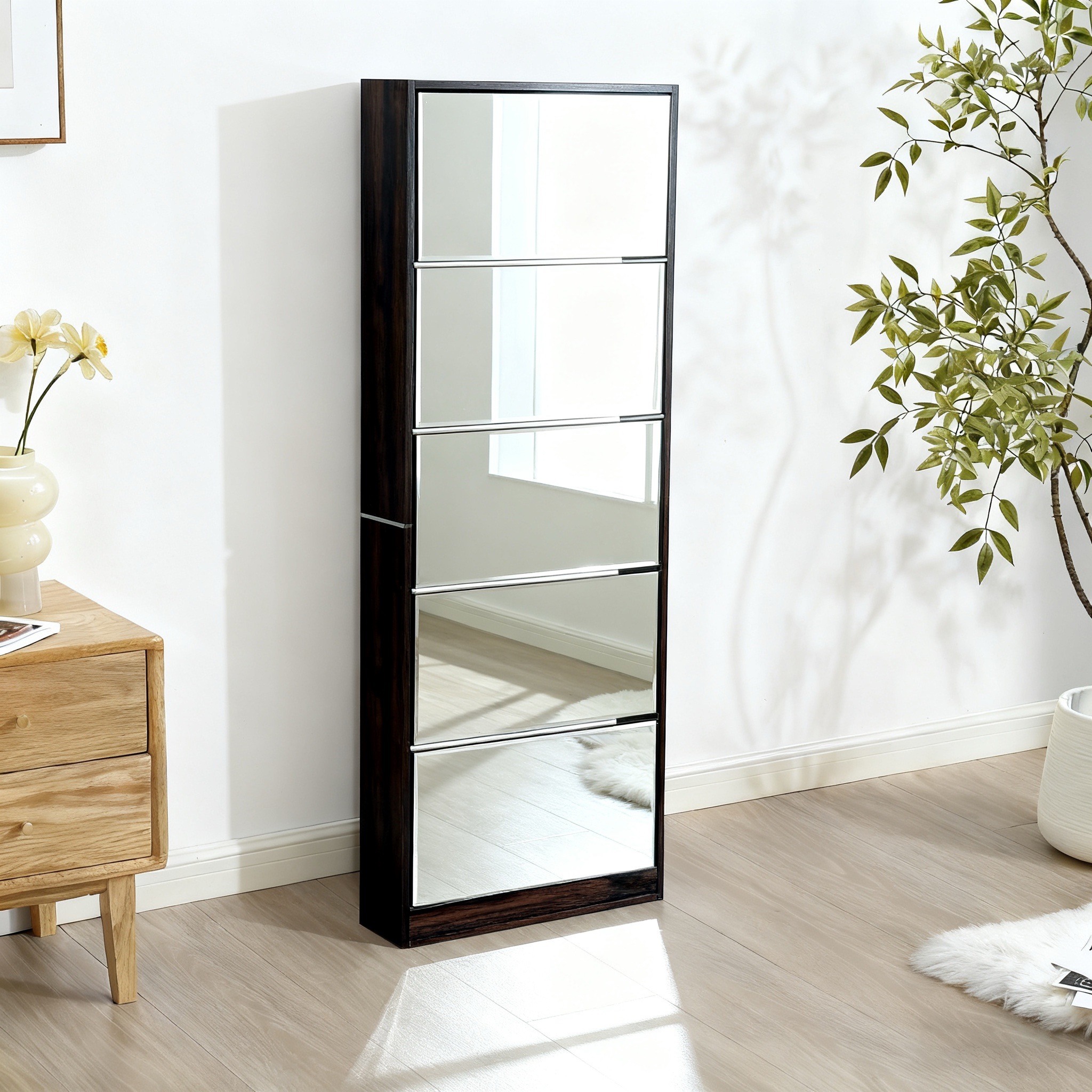 【国内発送】1054【新品】【鏡タイプ】下駄箱 5段 シューズラック 玄関収納 ひとり暮らし スリムタイプ 靴収納ラック 靴収納棚 倒れ防止道具取付必要