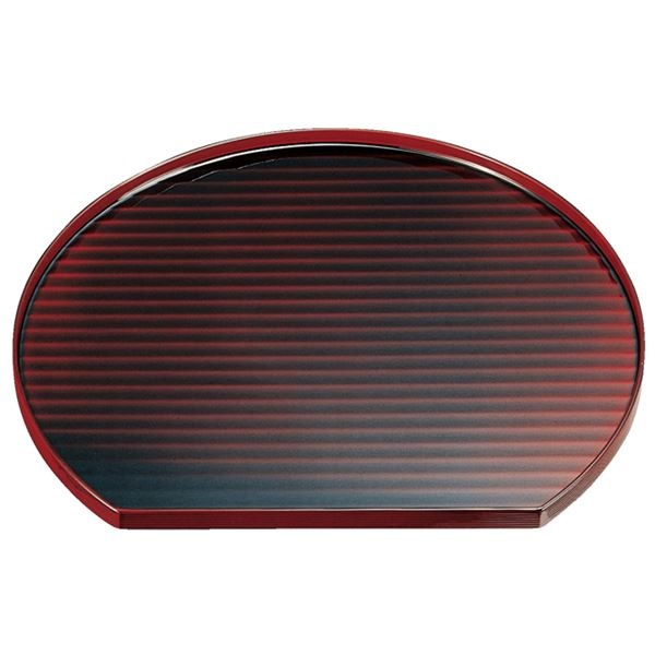 尺2半月盆 カンナ目溜漆塗 木