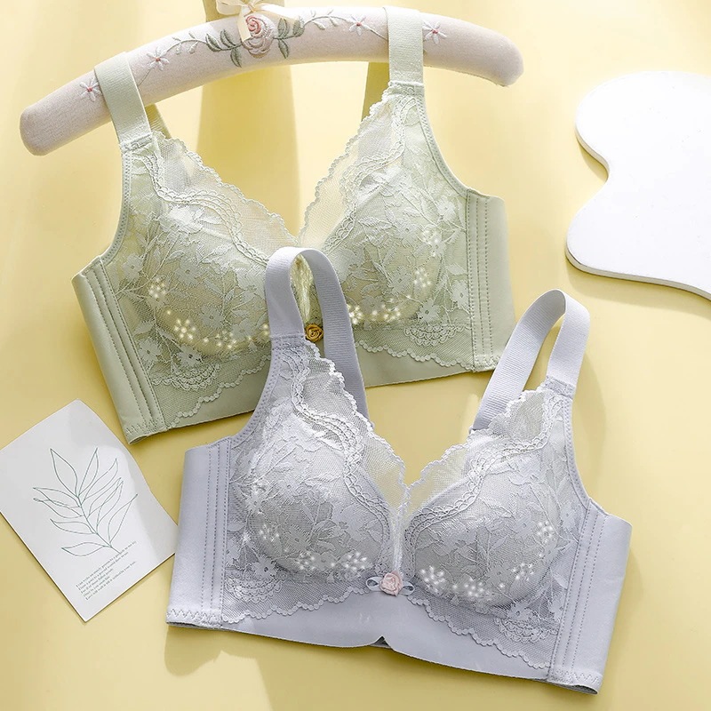 【1点ご購入 で10点プレゼントいたします】下着女性薄型通気穴あきカップ無スチールリング調整型収用副乳上レース文ブラ