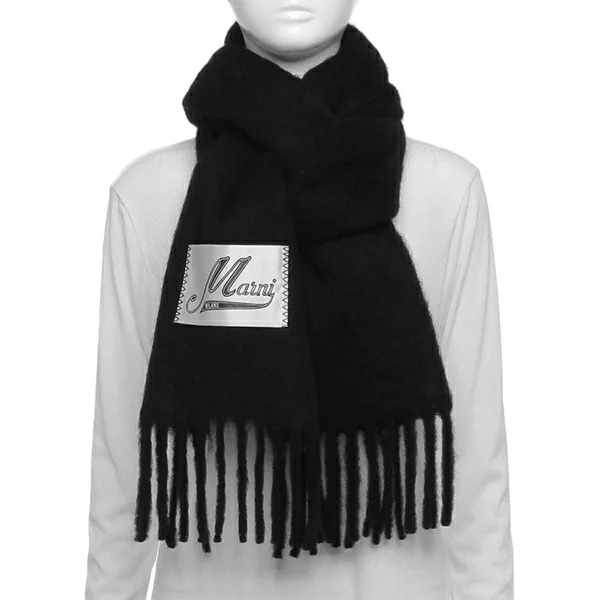 マフラー ロゴラベル フリンジ 大判 ストール ブラック レディース SCMC0059Y0 UTW918 00N99