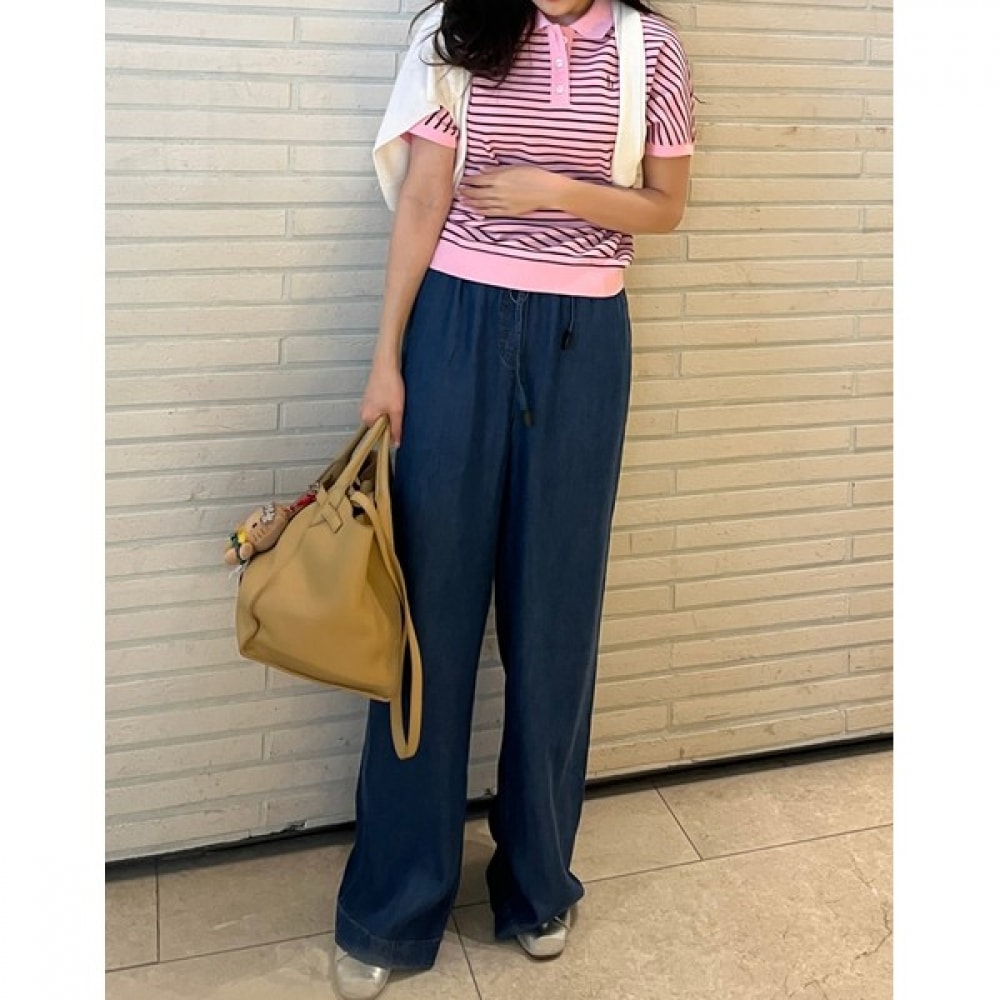 [ヘッジズレディース] 25SS エッセンシャルヘッジデニムワイドストリングデニムパンツネイビー HSPA5B451N1