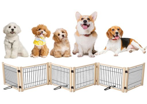 Oapety ペットゲート ペットサークル 折りたたみ ペットフェンス 室内 木製 犬 柵 脱走防止 飛び出し防止 高さ43cm 幅351cm 倒れない設計 簡単設置 中小型犬用