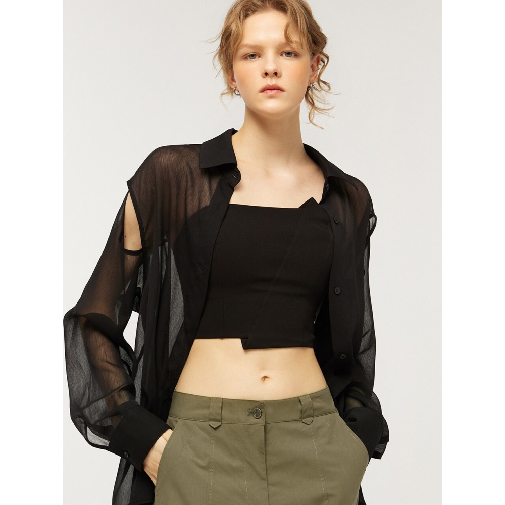 CITYBREEZE カットアウトシースルーブラウス BLACK