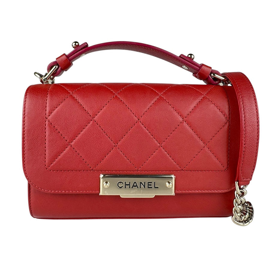 シャネル CHANEL ショルダーバッグ クリック ラベル レザー レッド ゴールド レディース z9084