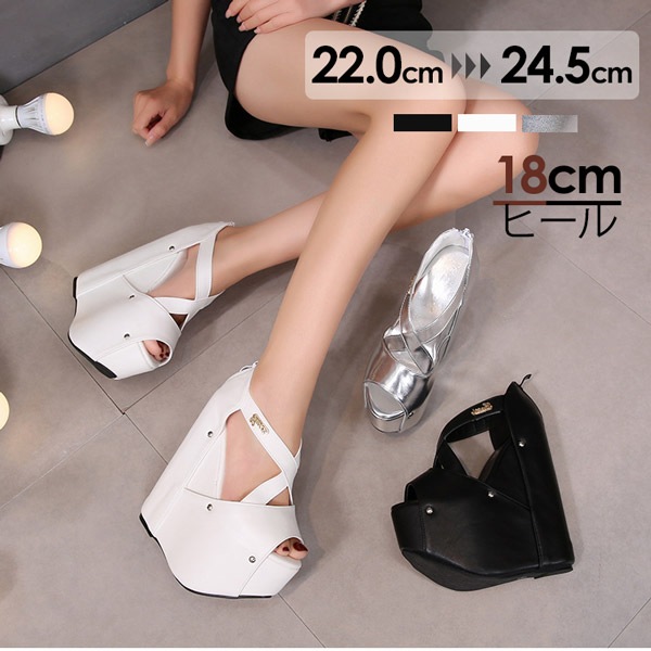 サンダル 厚底 美脚 キャバ ヒール ウェッジソール パーティーサンダル 18cmヒール 超厚底 ミュール ハイヒール 厚底ウェッジ 美脚サンダル レディース キャバ ヒール 靴 シューズ