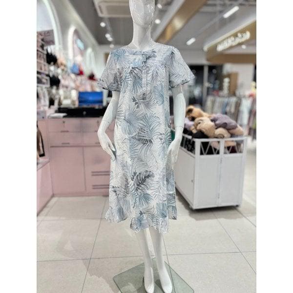 [驪州店] 綿60番手高密度アサ葉柄ガウンワンピースホームウェアパジャマ[VGN4532]