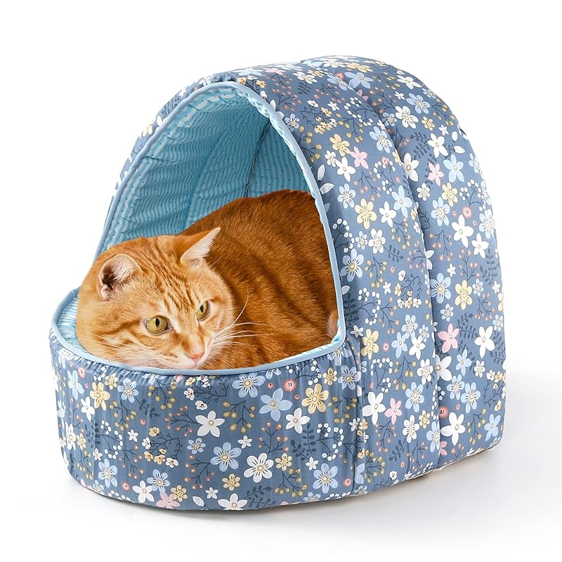JEMA ドーム型 ペットベッド 猫ベッド 棉100% 小型 中型犬 猫 ハウス ベッド クッション 通年用 春 夏 秋 冬 おしゃれ ハウス 夏対策 ペット ふわふわ 犬用ベッド ネコベッド ドーム