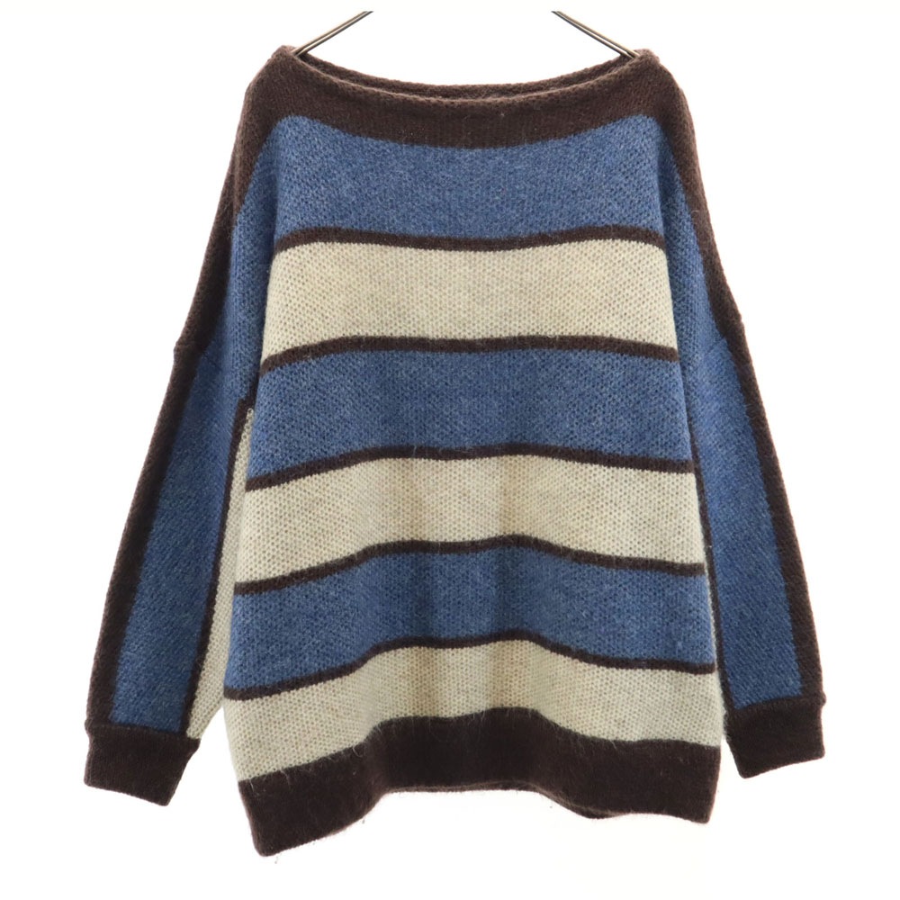 日本製 モヘヤブレンド ボーダー柄 長袖 セーター M ブルー系 他 ニット メンズ
