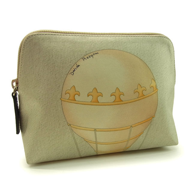 ポーチ 化粧ポーチ 気球柄 グレー ベージュ系 中古