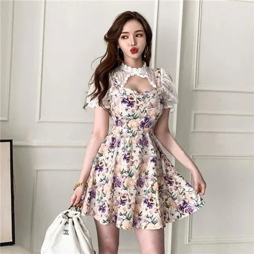 【期間限定特価】花柄二次会タイトフレアフォーマルミニワンピースショートミニ丈お呼ばれセクシーワンピ 母の日のプレゼント