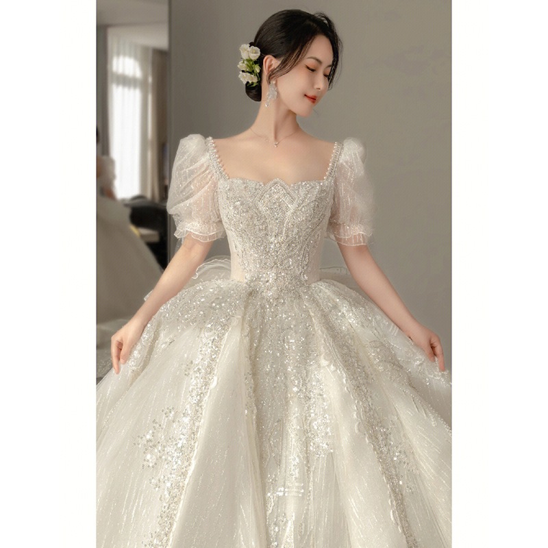 ライトウェディングドレス 2024 ブライダルメインヤーン 大きなテールと感のある小さな妊婦向けのウィンターウェルカムヤーン