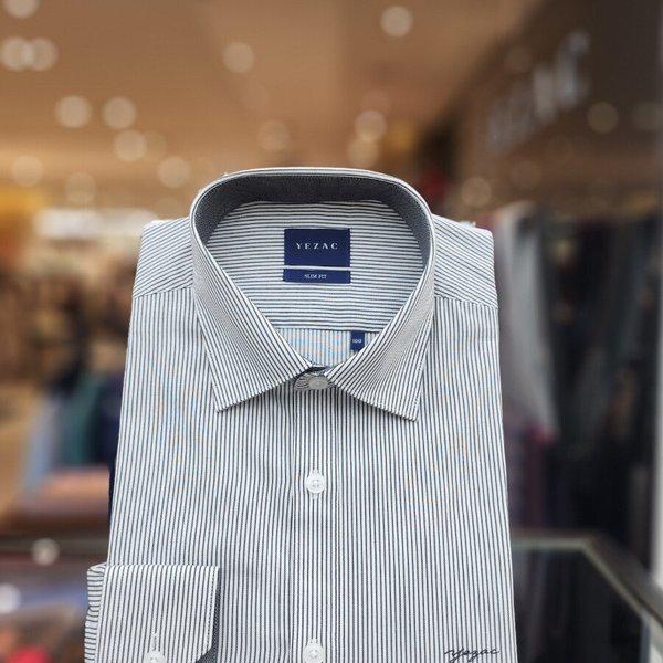 AK平沢店シャツ コットン混紡 ピンストライプ スリムフィットシャツ ブラック