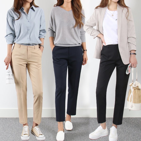 ビッグサイズ レディース パンツ S~3XL 2丈 リアルベーシック スラックス