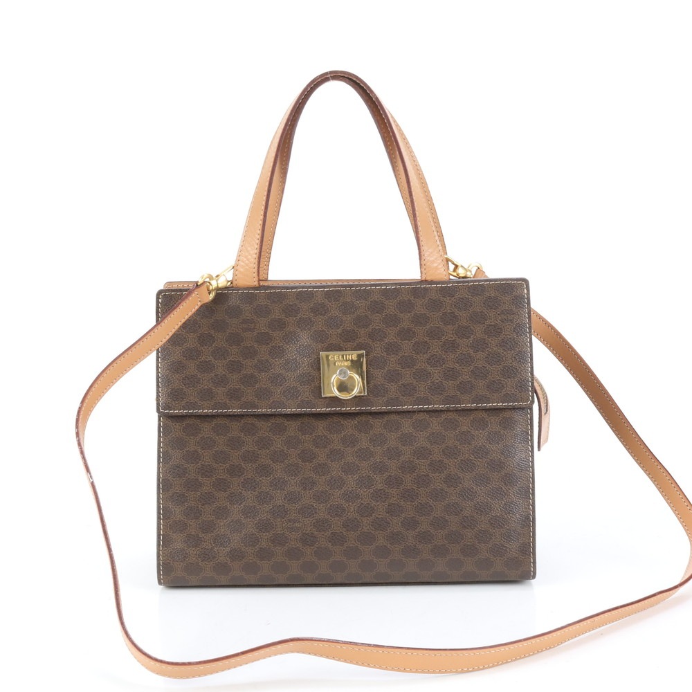 極美品 ヴィンテージ マカダム レザー×コーティングキャンバス 2WAY トート バッグ 斜め掛け 肩掛け ショルダー ハンド レディース RUE CQ14-4 中古