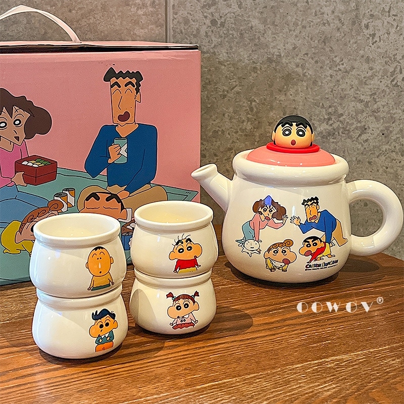 【速達!】クレヨンしんちゃん陶磁器茶器セット家庭用急須茶碗セット引越し土産誕生日プレゼント品