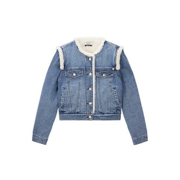 女性用ブルージャケット ボアミックス デニムジャケット ミディアムブルー YO4D6878
