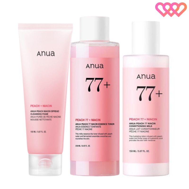 【トーンアップ保湿3種セット】 桃ナイアシンスプレッドクレンジングフォーム 150ml + 化粧水 250ml ＋乳液 150ml