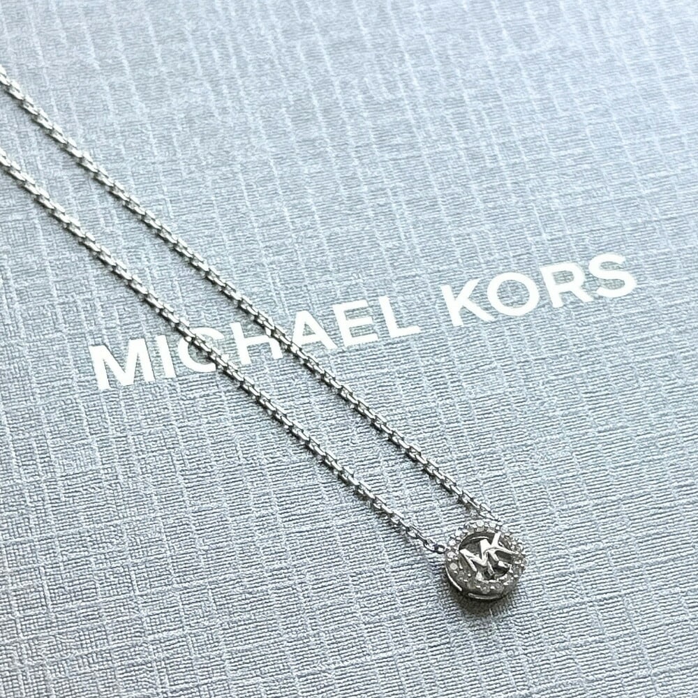 マイケルコース ネックレス レディース スターリングシルバー925 可愛い アクセ おしゃれ シンプル MKロゴ サークル ペンダント キュービックジルコニア ブランド アクセサリー 女性 誕生日 プ
