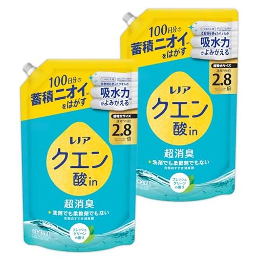 レノア クエン酸IN 超消臭 すすぎ消臭剤 フレッシュグリーン 詰め替え 1080ML ×2個【まとめ買い】