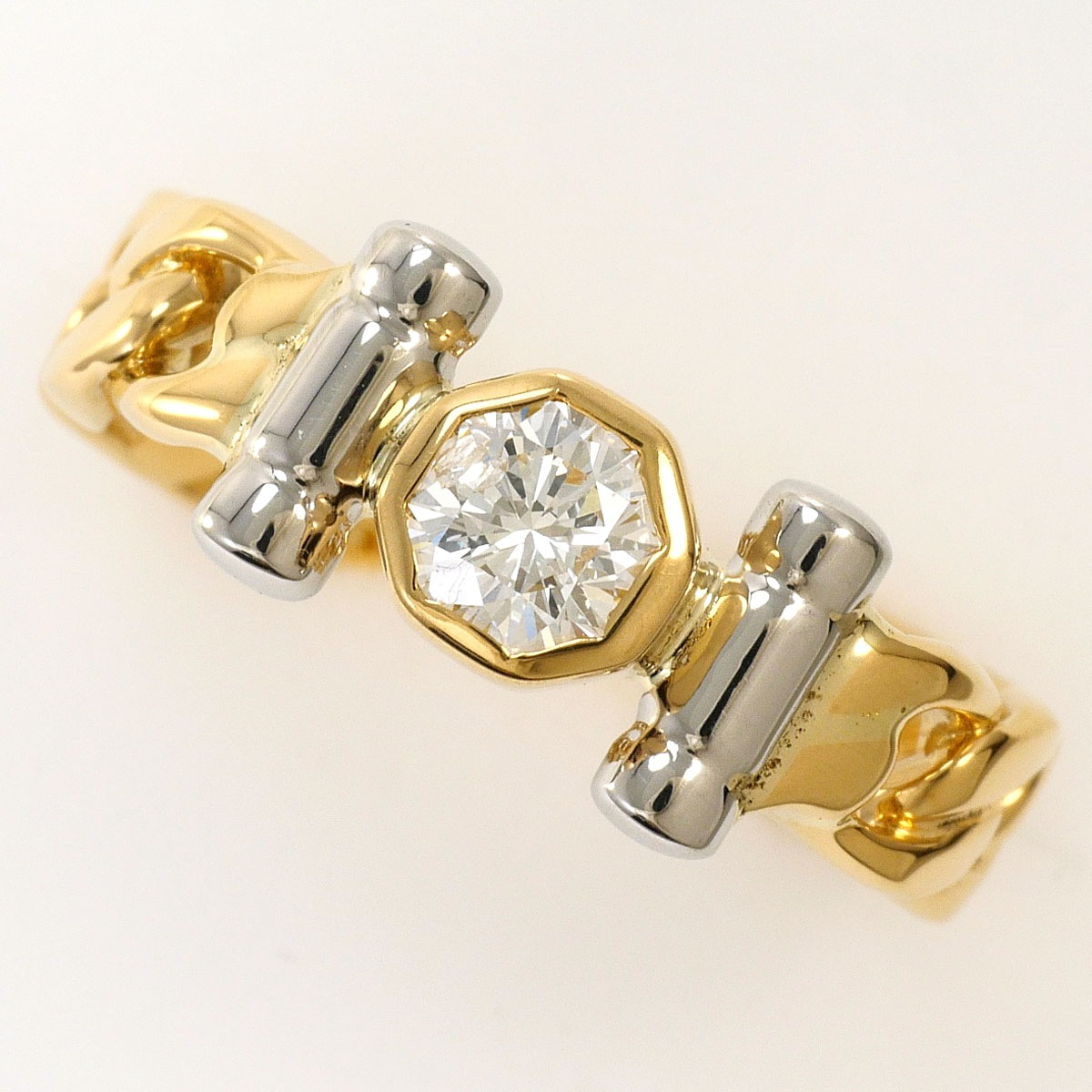 PT900 プラチナ K18 18金 YG イエローゴールド リング・指輪 8.5号 ダイヤモンド 0.313ct 鑑別書 総重量約3.6g ジュエリー 中古