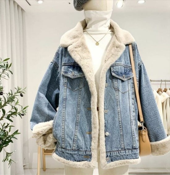 アウター リバーシブル ラムウール パーカーコート トップス デニム ジャケット レディース 襟あり レギュラー丈 長袖 前開き シングルブレスト スクエアカラー レギュラースリーブ 厚手