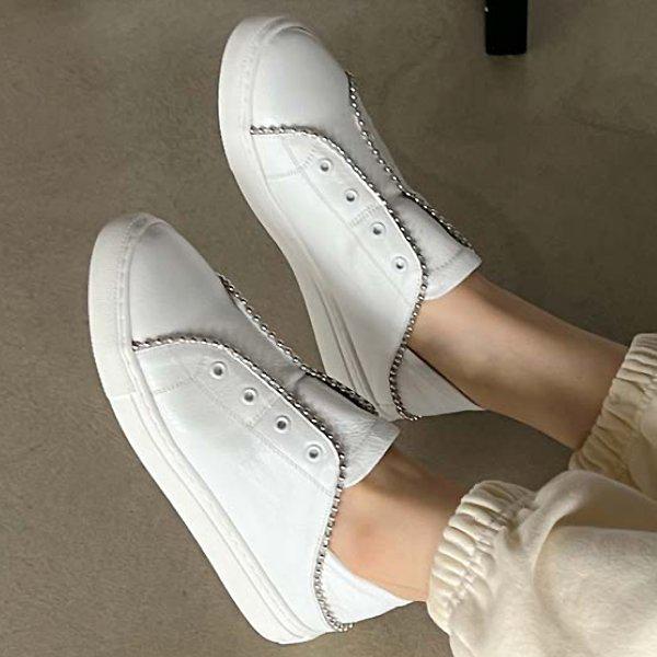 [シューズ] レザービーズライン 女性 レディース スリッポン スニーカー 3.5cm/3color sy235