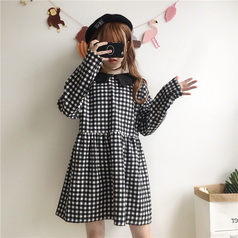 1107．ギンガムチェックミニワンピース（ブラック）