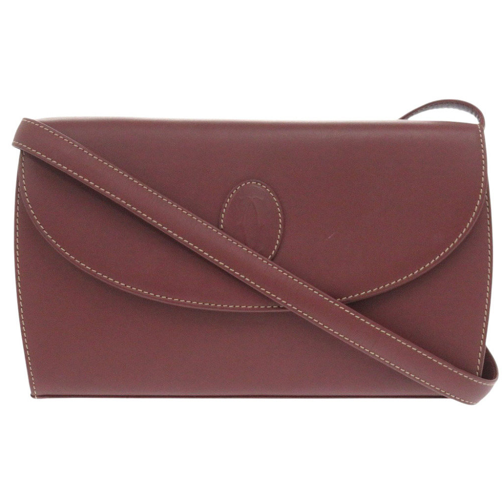 美品 マスト ドゥ カルティエ マストライン ショルダーバッグ レザー ボルドー 1302【中古】 レディース