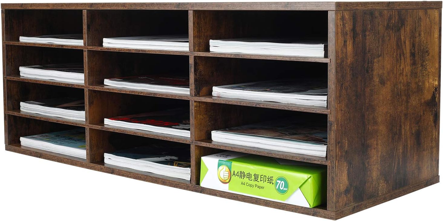 PAG レターケース a4 横 レタートレー 書類ケース 木製 書類 トレー 12段（4段3列） 調節可能な棚付き おしゃれ ファイルラック 書類整理棚 卓上収納ラック オフィス 自宅 教室 郵便室用