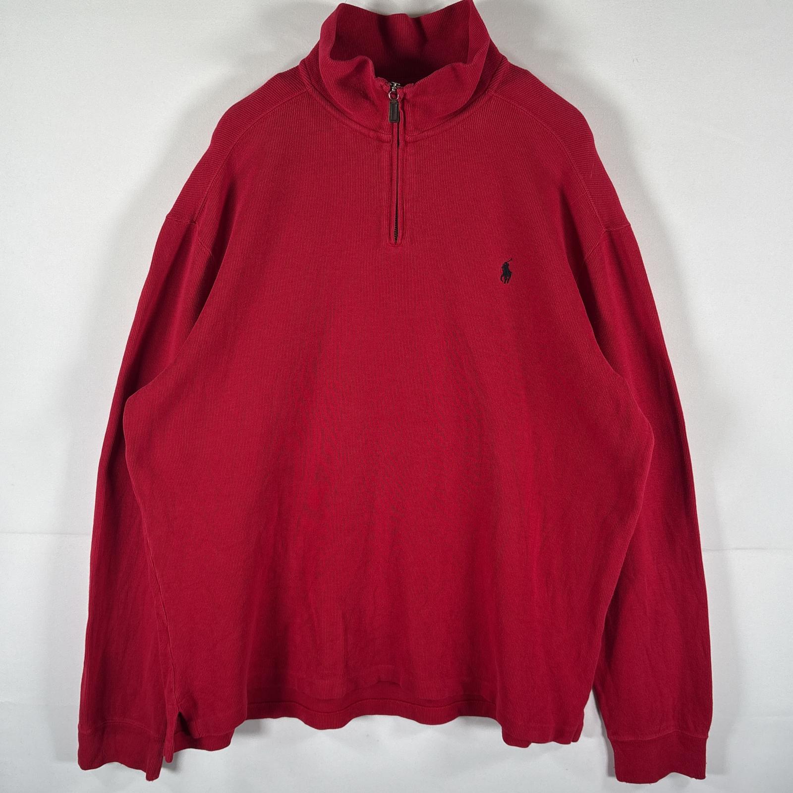 古着 90s/90年代 ポロバイラルフローレン Polo by Ralph Lauren スウェット ハーフジップ ワンポイント 大きいサイズ XL レッド メンズ