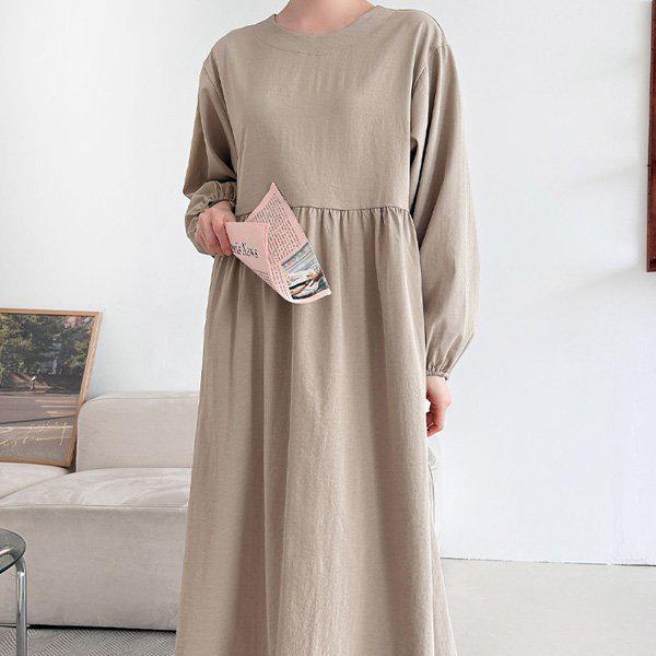 Hスタイル(OP)ティモバックボタンロングワンピース 秋 中間期 ワンピース 長袖 OPS ドレス デイリー룩 デートルック