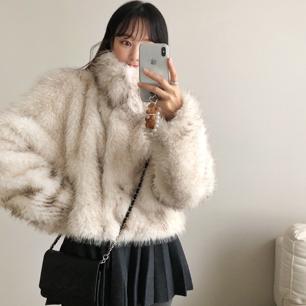 韓国ファッション モコモコフェイク フェイク フェイクファー エコファー ショート ジャケット