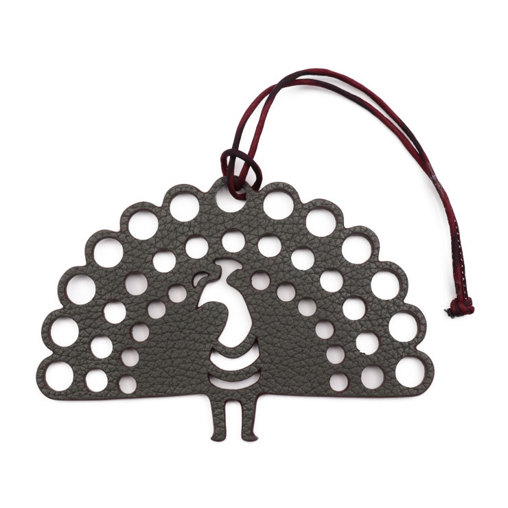 超美品 HERMES エルメス その他小物 - バッグチャーム Petit H プティアッシュ トゴ シルク パープル グレー ピーコック クジャク 孔雀【本物保証】