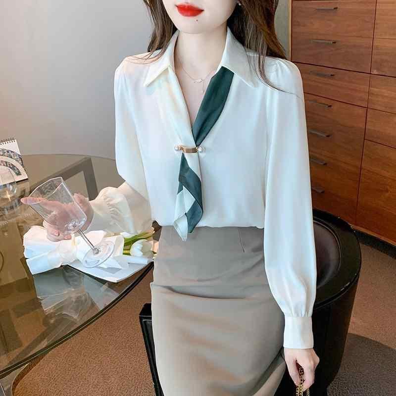 ブラウス シャツ レディース ファッション トップス 長袖 シフォン Vネック サテンシャツ アプリコット プルオーバー エレガント 7,577円